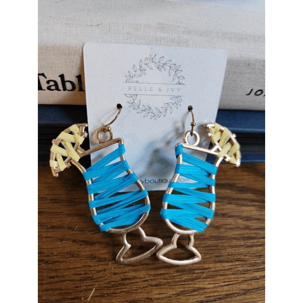 Gold braided cocktail earrings with lemon - Picture 2 of 4